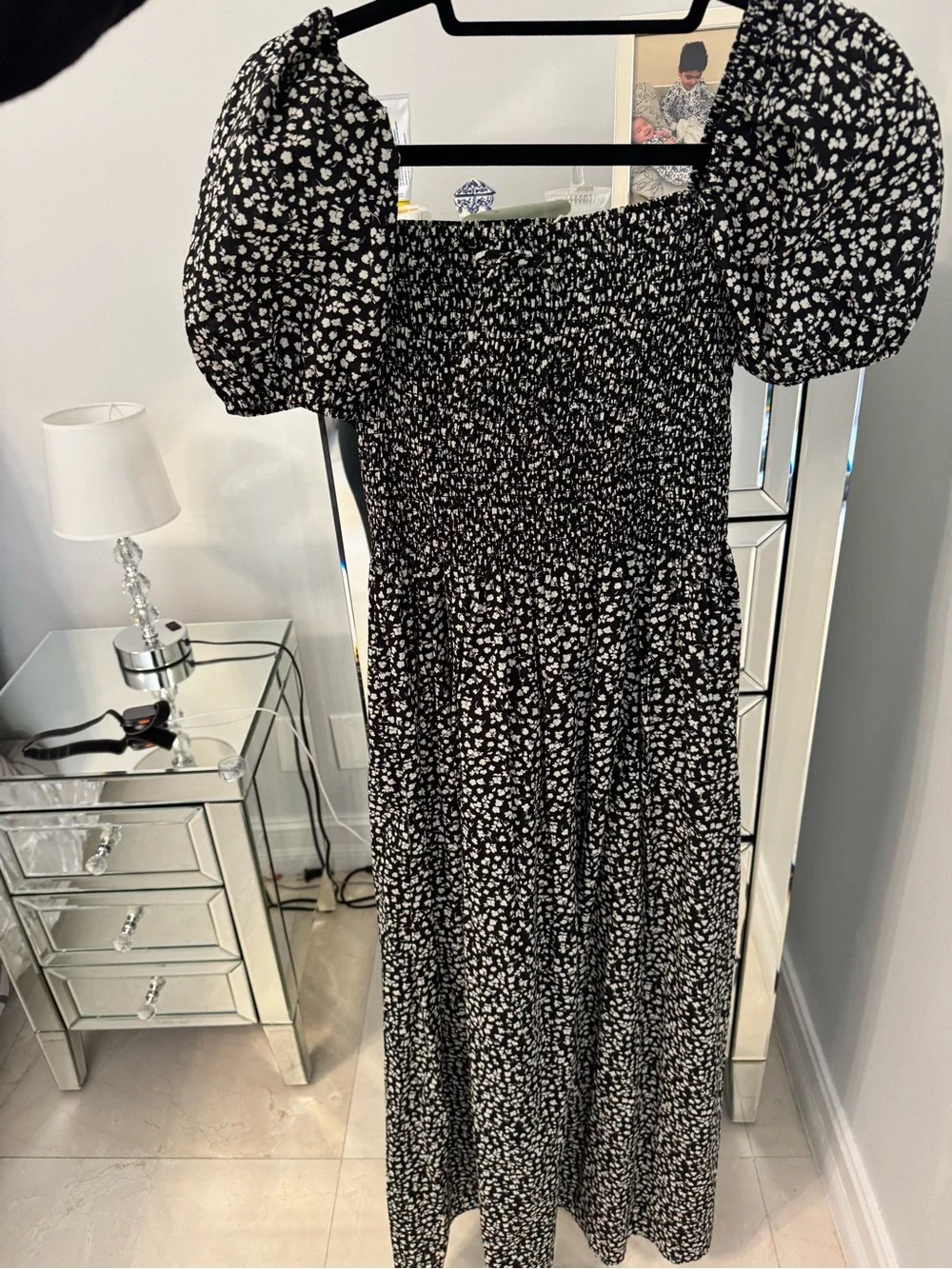 Solid & Striped Smocked Puff-Sleeve Maxi Dress in Black Floral NWT - Picture 6 of 10